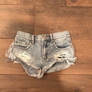 high rise ripped jean shorts